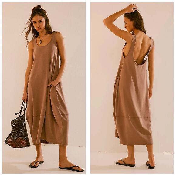 Free People Beach Perth Barrel Tee Shirt Midi Dress Size Small Lagenlook Boho - Picture 1 of 14